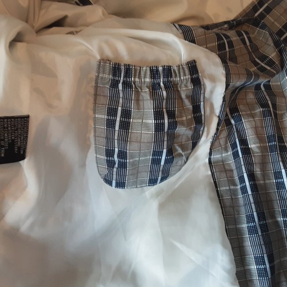 XNTRIK Cotton Short Trench | Taupe & Blue Plaid, L - Picture 12 of 15